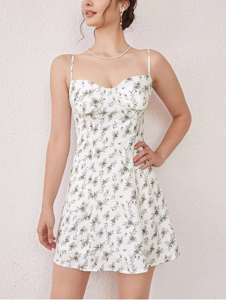 Floral Adjustable Straps Backless Dress