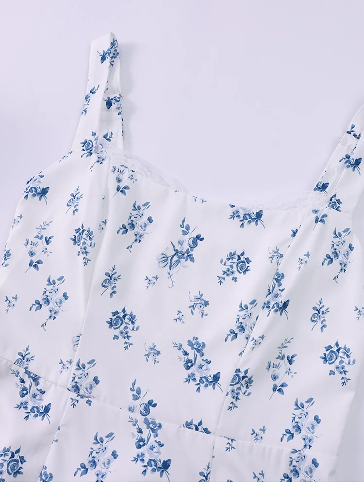 Floral Backless Adjustable Straps Double Layers Dress