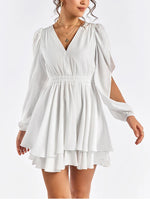 Long Sleeve Cu-out V-Neck Ruffles Dress