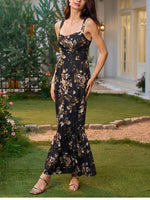 Floral Backless Adjustable Straps Double Layers Dress