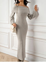 Off-Shoulder Long Sleeve Knitted Maxi Dress