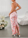 Halter Backless Butterfly Print Top & Slit Long Skirt Set