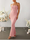 Pink Strapless Backless Stitching Tube Dress