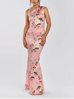 Floral Asymmetric Neck Mermaid Dress