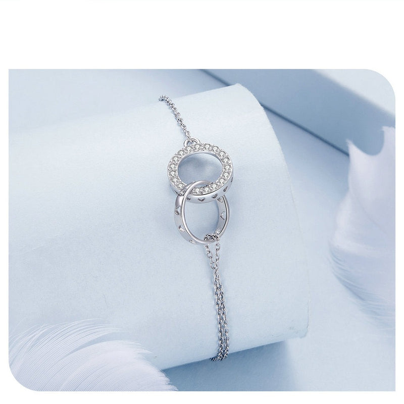 Sterling Silver Zircon Double Hoop Bracelet