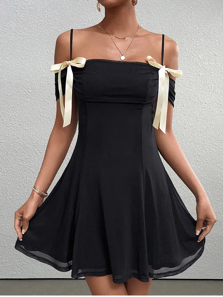 Spaghetti Strap Bowknot Mesh Backless Dress