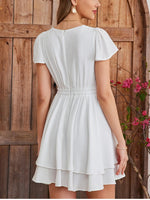 Ruffle Swing Short Sleeve V-Neck Dress