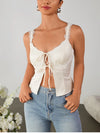 Lace Tie Up Cut-out Satin Crop Top