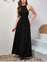 Halter Double Layers Backless Maxi Dress