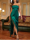 Satin Split Strapless Backless High Waist Dress