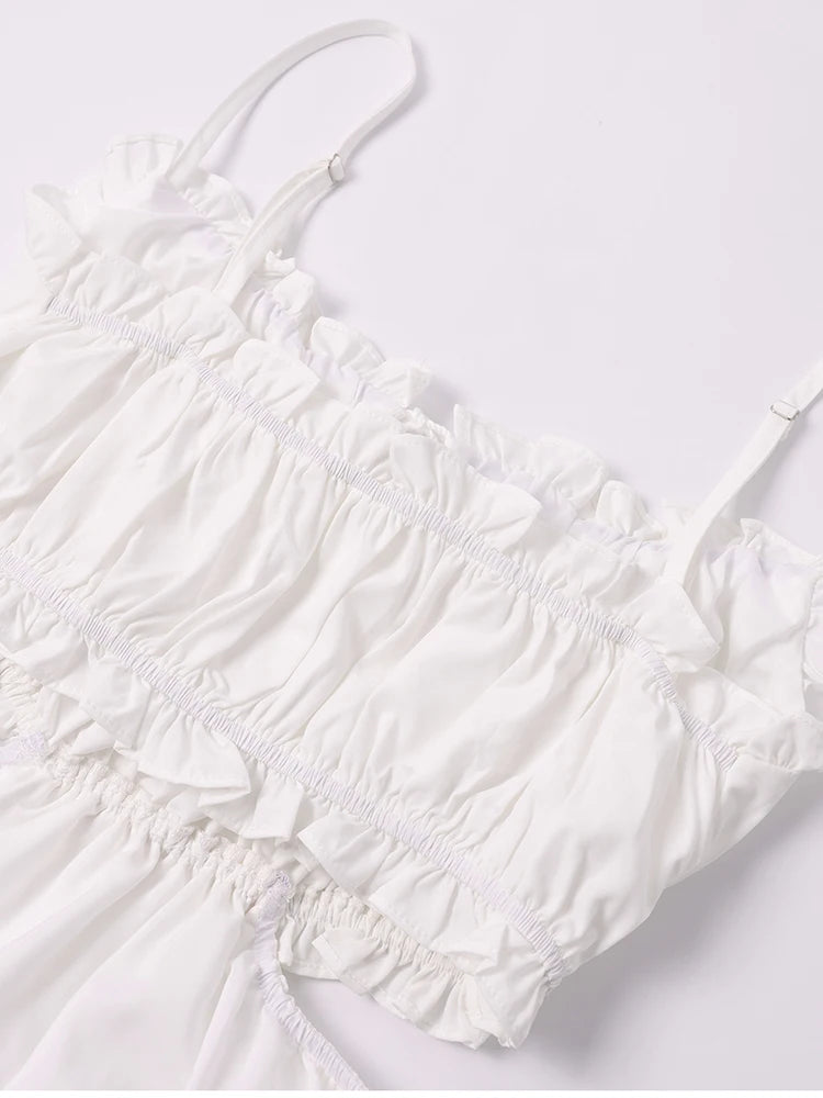 Adjustable Straps Backless Ruffled Lace-up Beach Dress
