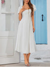 White Puff Sleeves Square Neck Long Dress