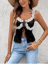 Lace Tie Up Cut-out Satin Crop Top