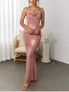 Rose Applique Strapless Fishbone Maxi Dress