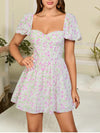 Sweet Puff Sleeves Floral Corset Mini Dress