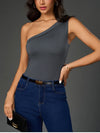 One Shoulder Side Slit Double Layers Top