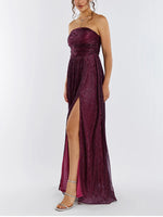 Red Wine Sleeveless Side Slit Ruched Maxi Dress