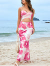 Print V-Neck Cut Out Backless Maxi Dress