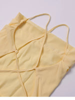 Chiffon Backless Hem Cross Back Ribbon Strap Dress