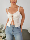 Lace Tie Up Cut-out Satin Crop Top