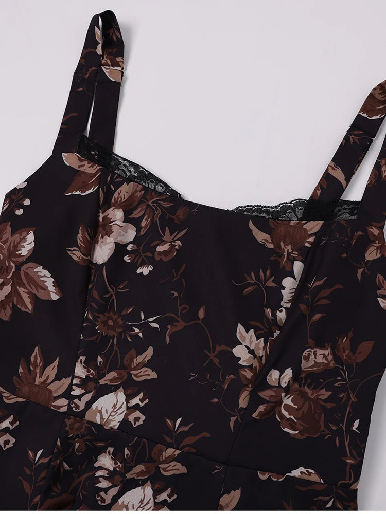 Floral Backless Adjustable Straps Double Layers Dress