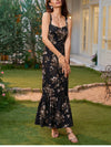 Floral Backless Adjustable Straps Double Layers Dress