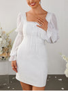 Lantern Sleeve Lace Double Layer Tie Up Dress