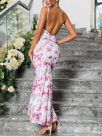 Mesh Floral Backless Hollow-out Maxi Dress