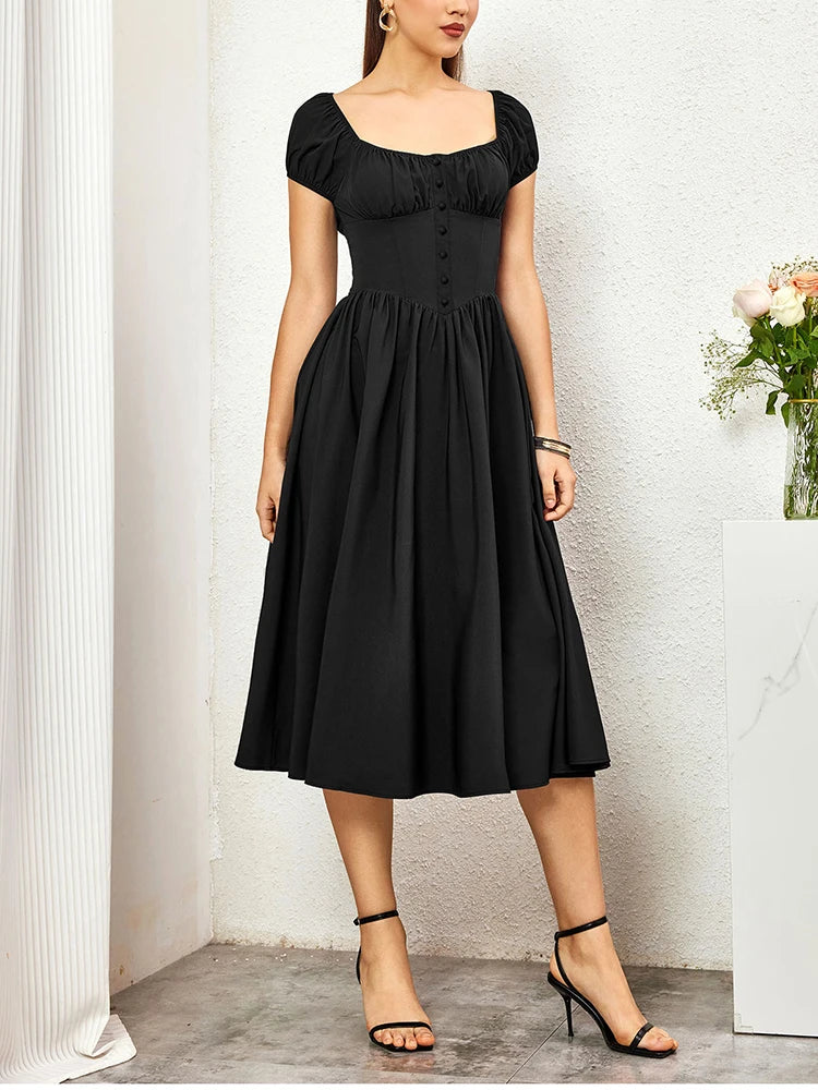 Square Neck Corset Flowy Dress