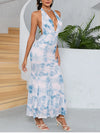 Floral Deep V Neck Backless Tie-Up Maxi Dress