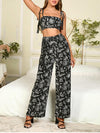 Floral Lace Up Crop + High Waist Pant Set