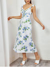 Floral Ruffle V-neck Tie Up Long Dress