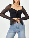 Mesh Long Sleeve Cut-out Tie Up Top