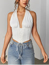 Halter V-neck Tie Up Ruched Corset Top