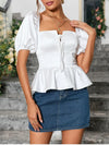 Puff Sleeve Silk Boned Ruffles Elastic Top