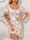 Floral Off Sleeve Chiffon Square Neck Dress