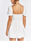 White Puff Sleeve Square Neck Backless Mini Dress