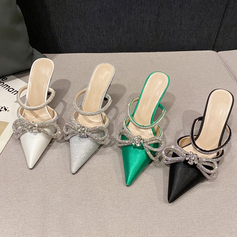 Crystal Bowknot Slip On High heels