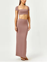 Cut Out Crop Top & Side Split Long Skirt Set