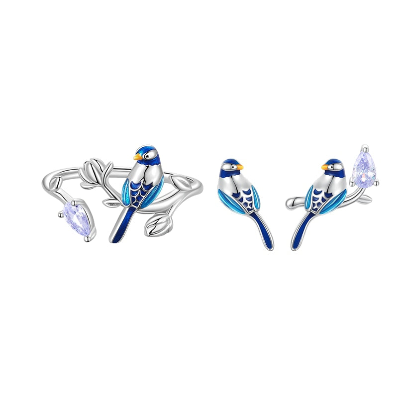 Sterling Silver Zircon Blue Bird Jewelry Set