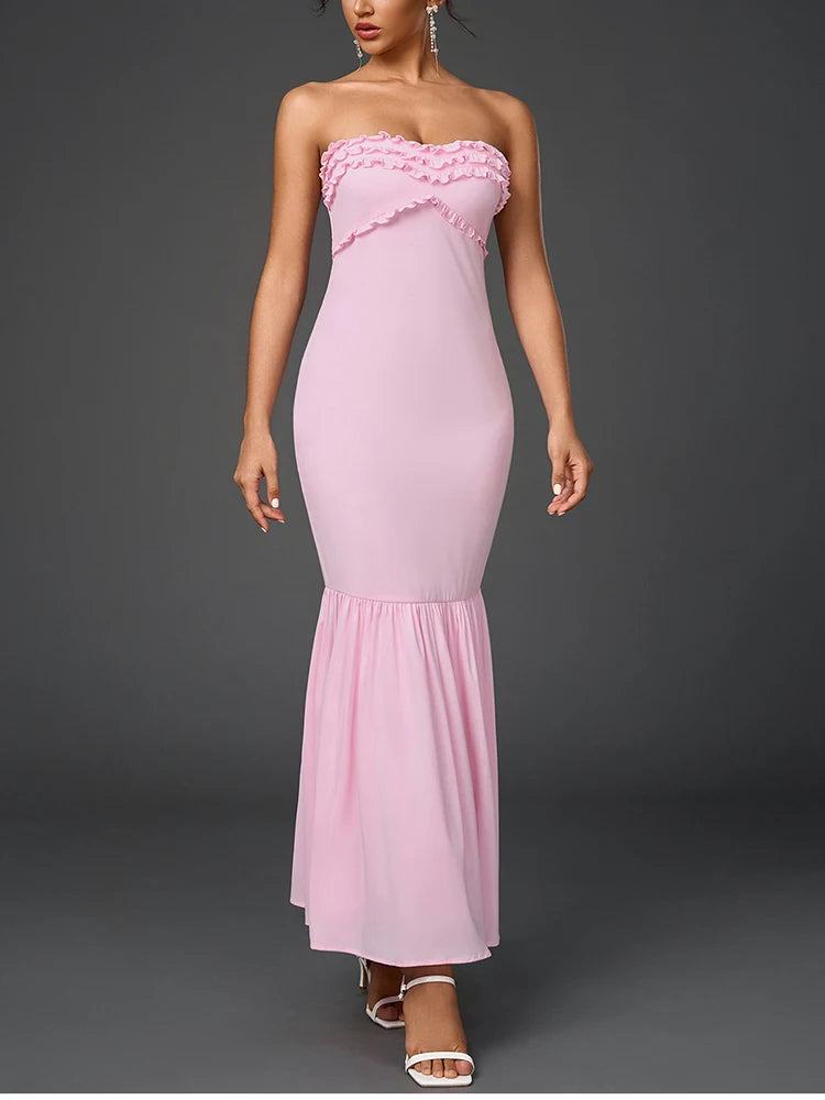 Strapless Ruffle Bodycon Maxi Dress