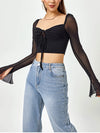 Mesh Long Sleeve Cut-out Tie Up Top