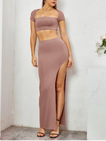 Cut Out Crop Top & Side Split Long Skirt Set