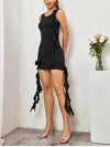 Backless Ruffled Floral Ribbon Tie Bodycon Dress