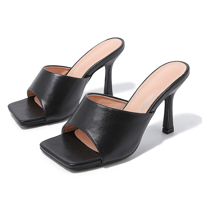 PU Open Square Head High Heel