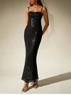 Sparkle Sequin Mesh Built-in Cups Double Layer Long Dress