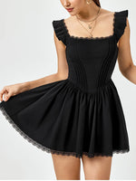 Square Neck Lace Corset Ruched Dress