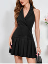 Halter Neck Backless Button Ruched Dress