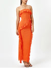 Mesh Strapless Ruffle Side Split Maxi Dress