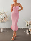 Pink Lace Tie-Up Mesh Ruched Long Dress